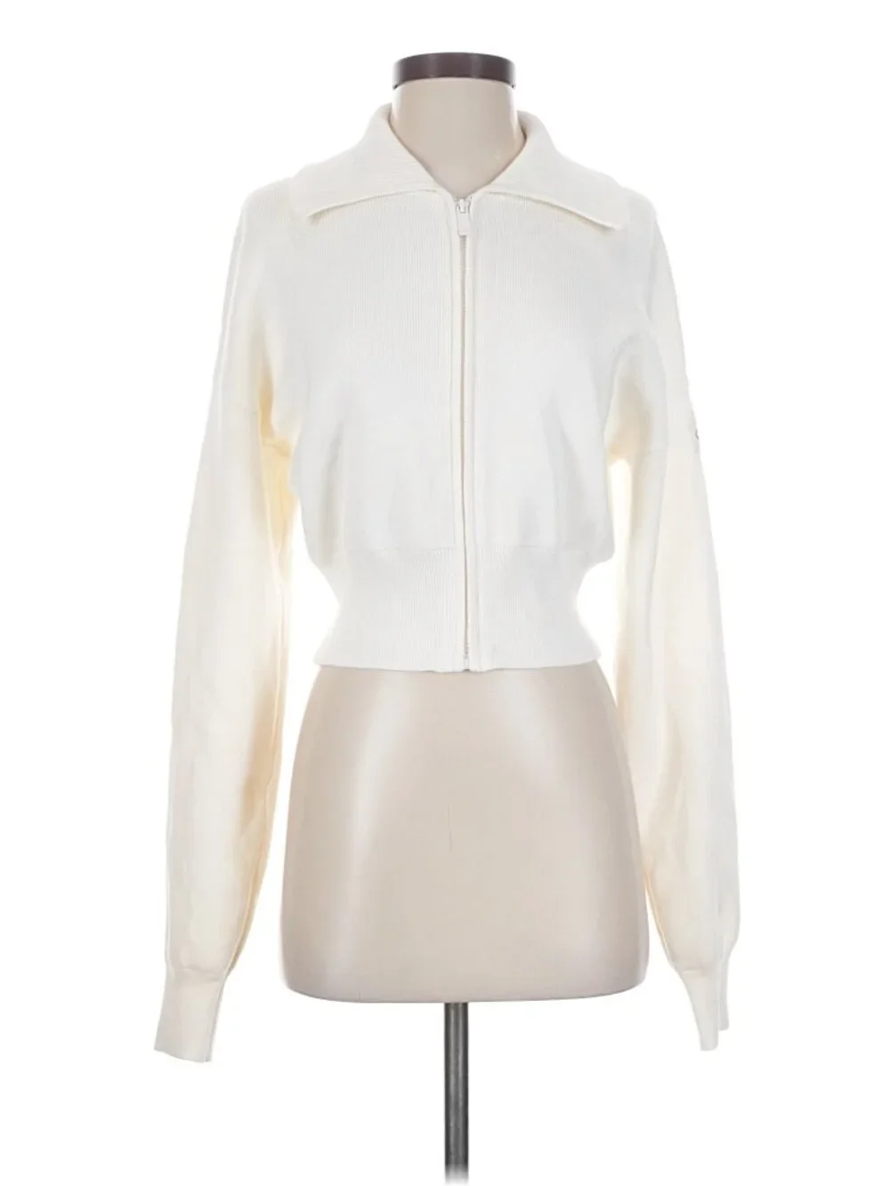 ALO Yoga Scholar Knit Cropped Full Zip Jacket - Size Small - Ivory - Like New